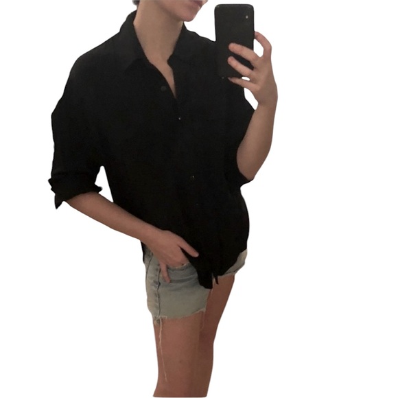 Vintage Joanna Black Silky Relaxed Long Sleeve Button Down Top Shirt Blouse M - Picture 3 of 16